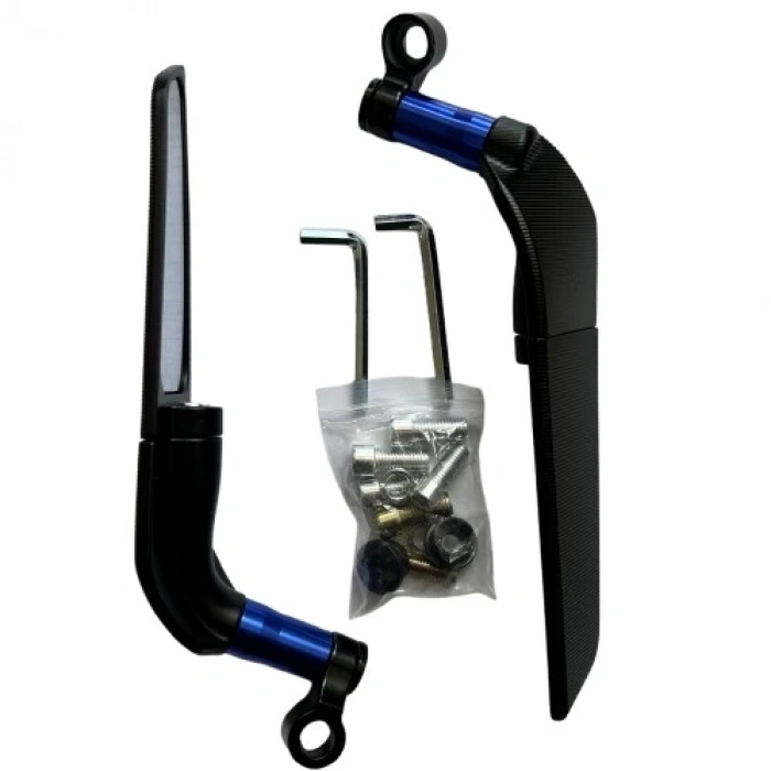 H2 Katlanır Ayna Takımı Gidon Bağlantılı 8/10 mm Mavi