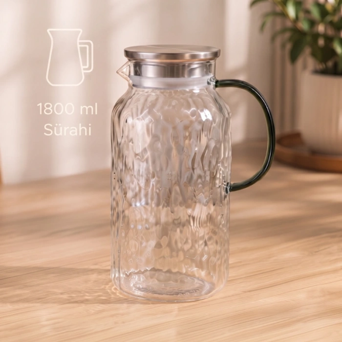 5 Parça Bardaklı Sürahi Seti - Cam - 1800 ml Sürahi - 4 Bardak
