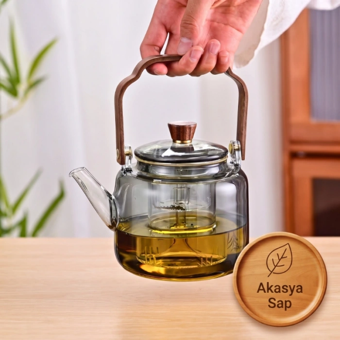 Akasya Saplı Demlik - 1200 ml - Borosilikat Cam