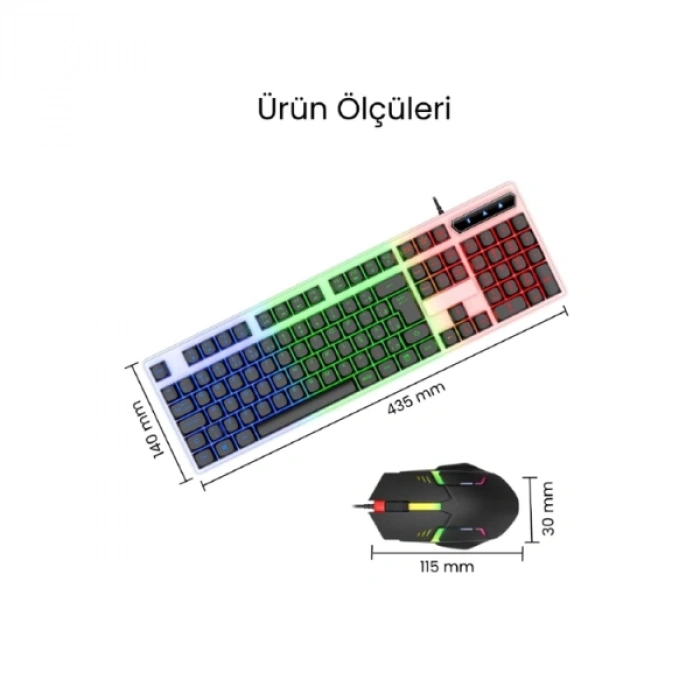 Kablolu Işıklı Gaming Standart Türkçe Q Klavye Ve Mouse Seti