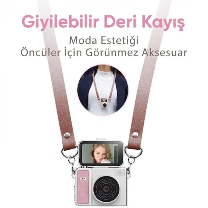 Katlanabilir Ekranlı Mini Vlog Kamerası - Anahtarlık Boyutu - 2K Kalite
