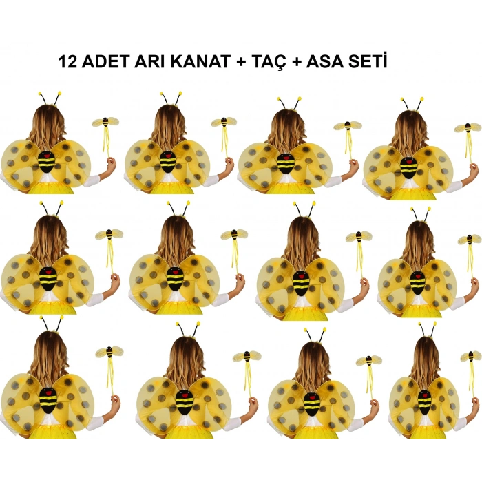 Okul Gösterileri için Arı Seti 12 Adet - Taç, Kanat, Asa