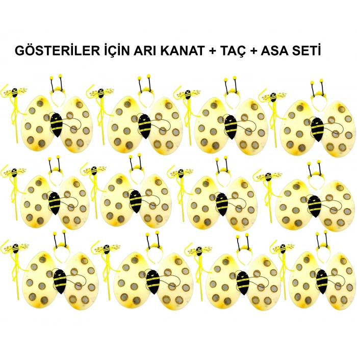 Okul Gösterileri için Arı Seti 12 Adet - Taç, Kanat, Asa
