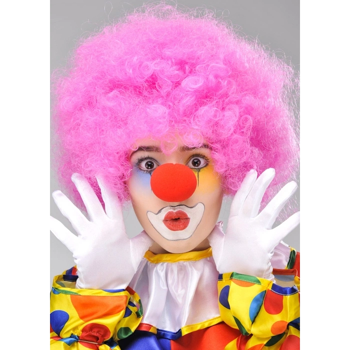 Pembe Renk Kıvırcık Bonus Peruk ve Kırmızı Burun Seti