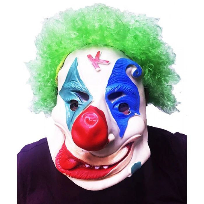 Yeşil Afro Peruklu Palyaço Maske
