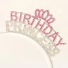 Kristal Taşlı Birthday Princess Yazılı Parti Tacı Pembe Renk