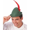 Peter Pan Şapkası Yeşil Renk Kırmızı Tüylü