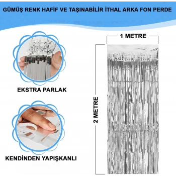 Gümüş Metalize Saçaklı Fon Perde