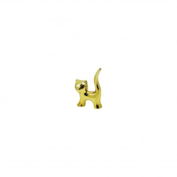 Kedi Tasarımlı Gold Seramik Biblo - Mini Boy - Parlak Altın Renk - Dekoratif Süs