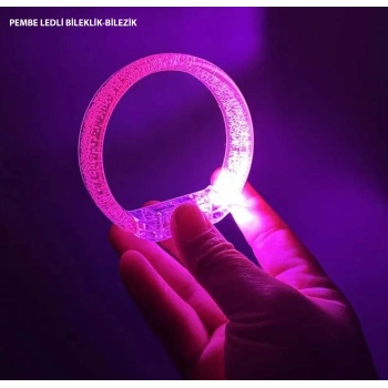 Pembe Led Işıklı Baskı Yapılabilen Pilli Bileklik Bilezik