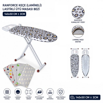 Ranforce Keçe Ütü Masası Bezi - Lastikli - Lamineli - 140x50 cm