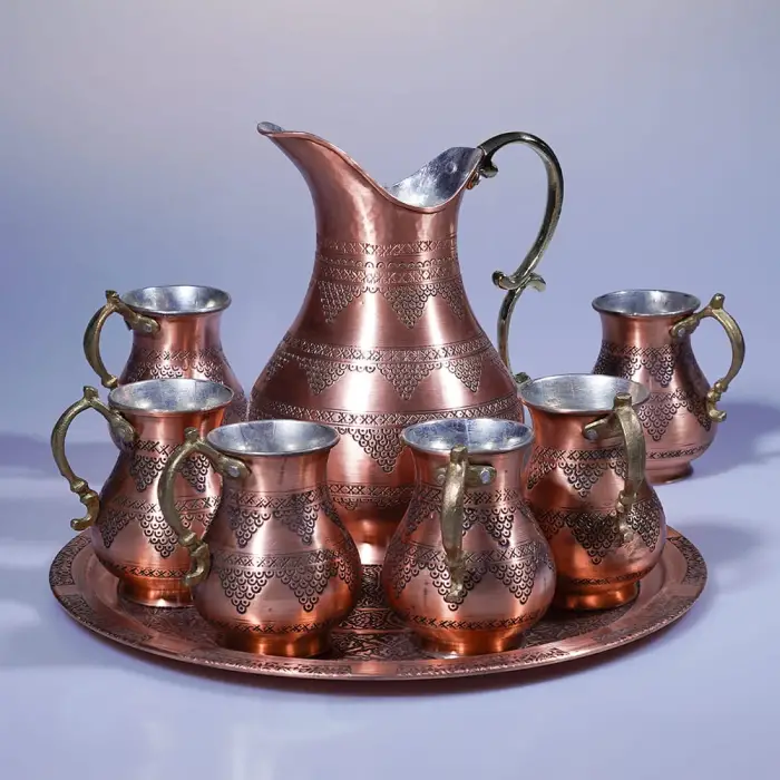 Bakır El İşlemeli Sürahi Seti