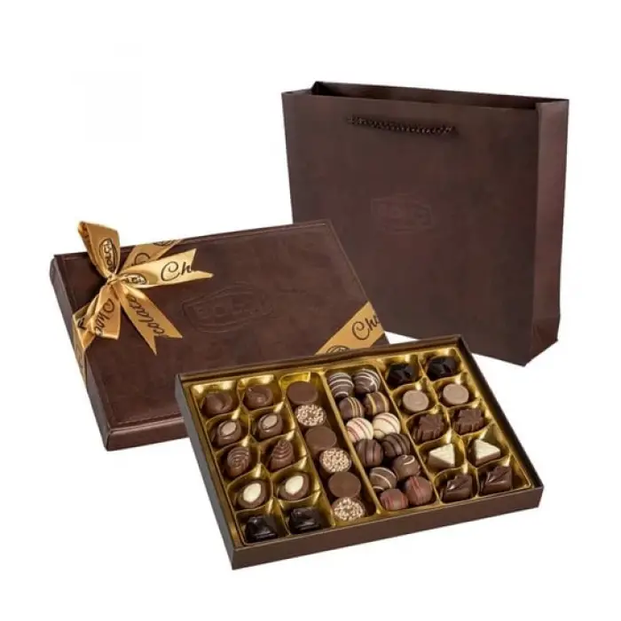 Bolçi Deri Kahverengi Hediye Çikolata Kutu 500gr