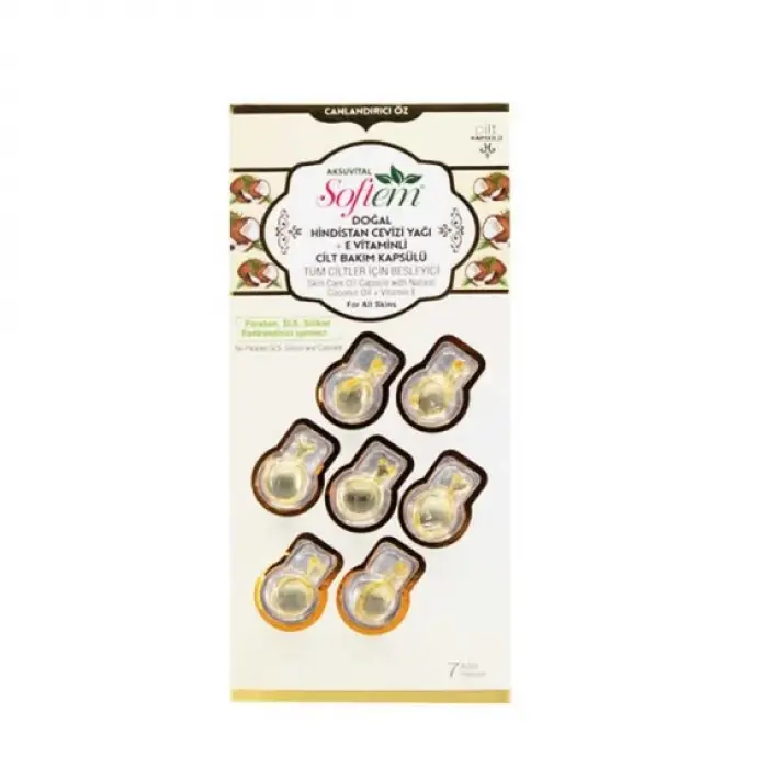 Softem Hindistan Cevizi Yağlı ve E vitaminli Cilt Bakım Kapsülü Bir haftalık Kür Bakım