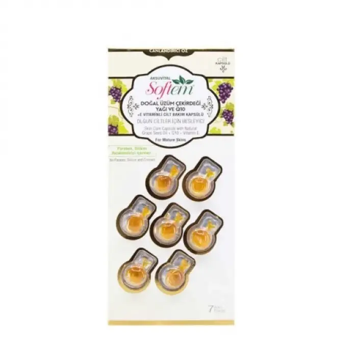 Softem Üzüm Yağlı Q10 ve E vitaminli Cilt Bakım Kapsülü Bir haftalık Kür Bakım