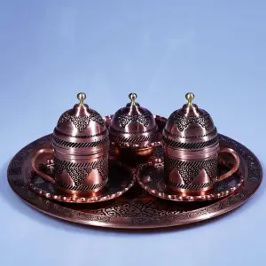Bakır El İşlemeli 2li Fincan Takımı