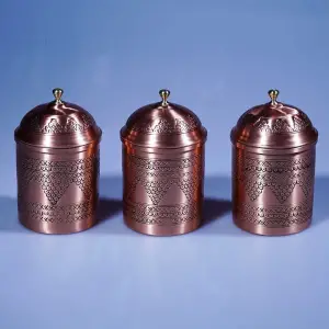 Bakır El İşlemeli 3lü Baharatlık Seti