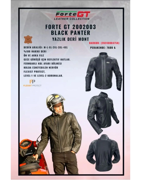 2002003 Black Panter Hakiki Deri Yazlık Mont