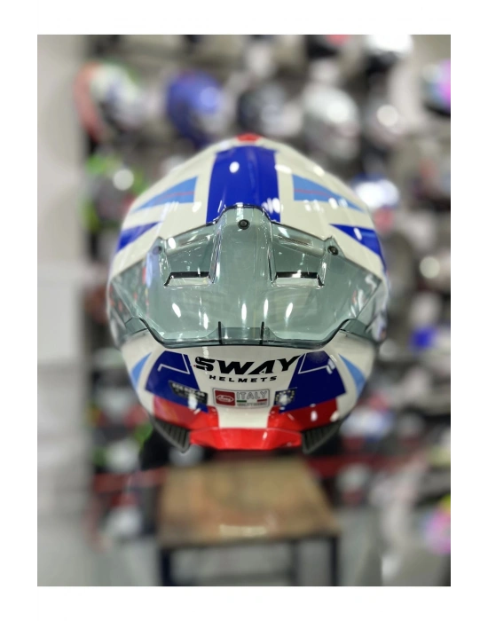 865 Titan Beyaz Mavi Kapalı Kask Güneş Vizörlü