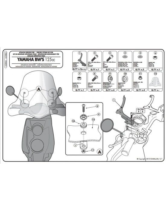 KAPPA A288AK YAMAHA BWS 125 (10-16) RÜZGAR SİPERLİK BAĞLANTISI