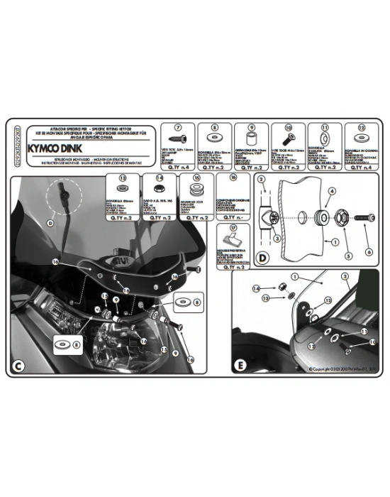 KAPPA D292KITK KYMCO DINK 50-125-200 (06-16) RÜZGAR SİPERLİK BAĞLANTISI
