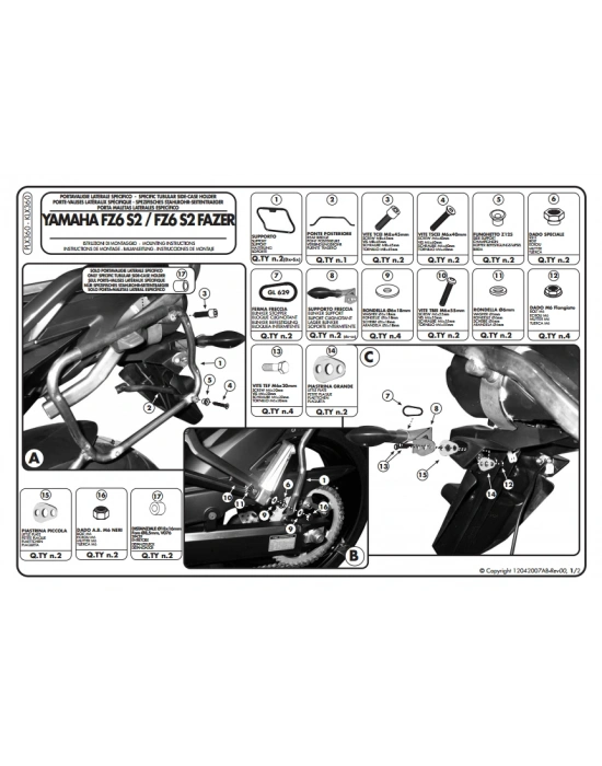 KAPPA KLX360 YAMAHA FZ6 S2 - FZ6 600 FAZER S2 (07-11) YAN ÇANTA TAŞIYICI