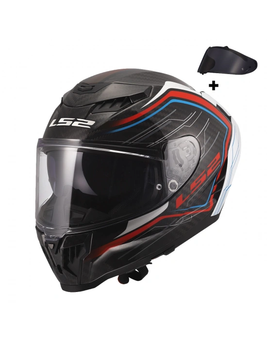 LS2 DRAGON KARBON SUBIC BEYAZ-MAVİ-KIRMIZI KASK