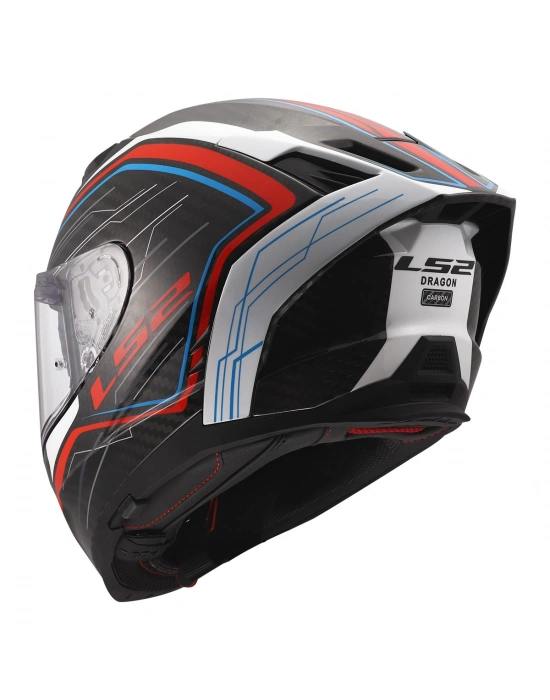 LS2 DRAGON KARBON SUBIC BEYAZ-MAVİ-KIRMIZI KASK