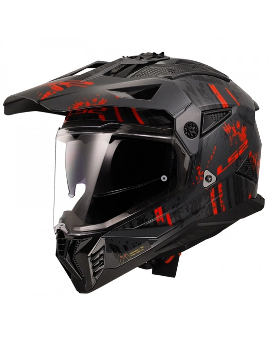 LS2 PIONEER 2 CRAZY MAT SİYAH-GRİ-KIRMIZI KASK