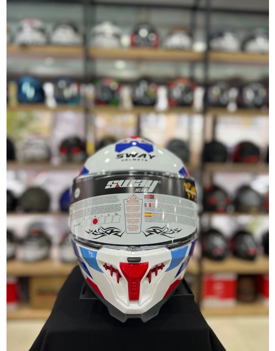 Sw 865 Titan White Blue Red Full Face Motosiklet Kask