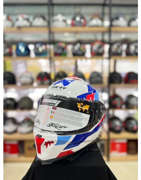 Sw 865 Titan White Blue Red Full Face Motosiklet Kask