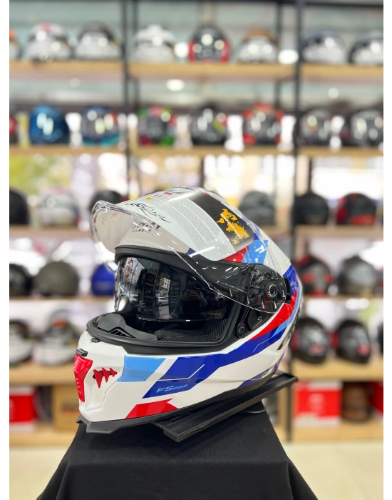 Sw 865 Titan White Blue Red Full Face Motosiklet Kask
