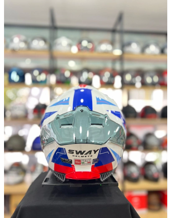 Sw 865 Titan White Blue Red Full Face Motosiklet Kask