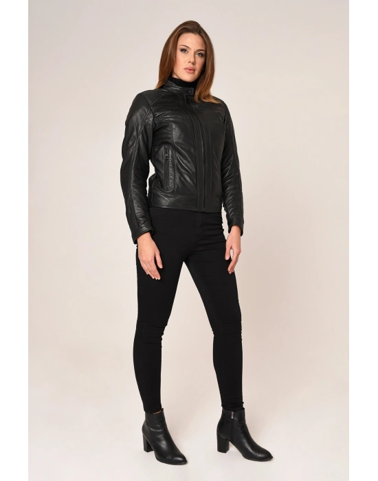 VEXO MOTO DERİ KADIN MONT SİYAH