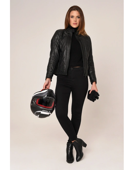 VEXO MOTO DERİ KADIN MONT SİYAH