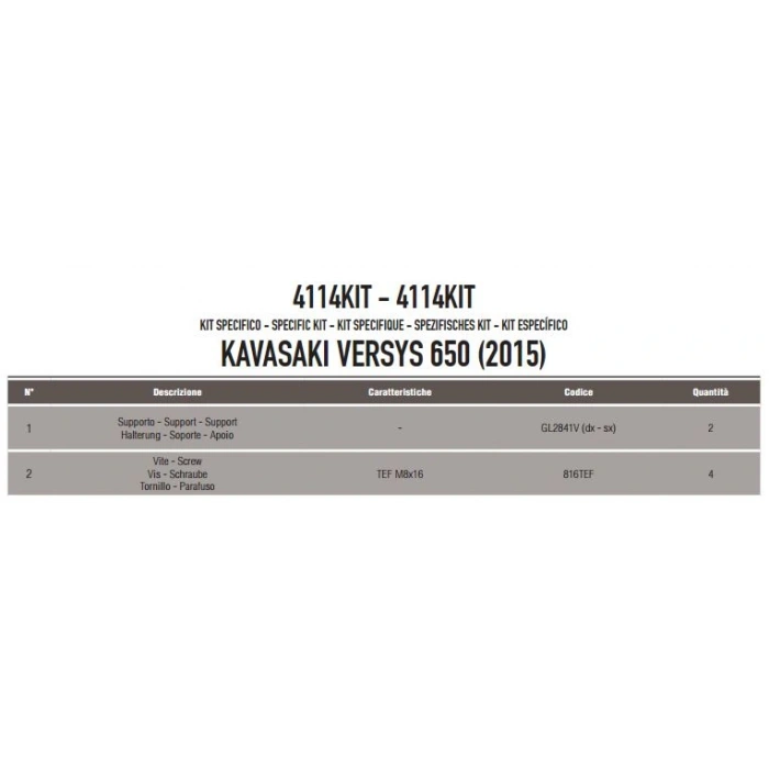 GIVI4114KITKAWASAKIVERSYS650(15-24)YANÇANTATAŞIYICIBAĞLANTIKITI