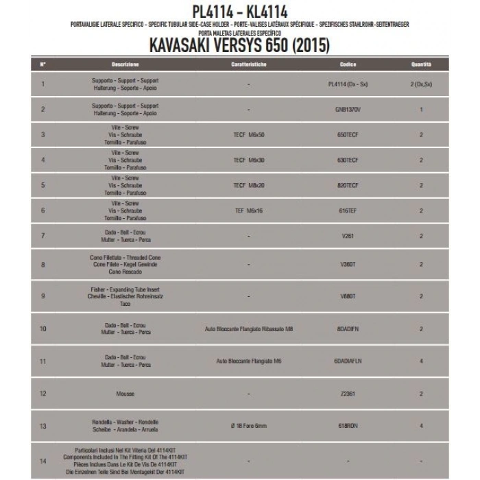 KAPPAKL4114KAWASAKIVERSYS650(15-22)YANÇANTATAŞIYICI