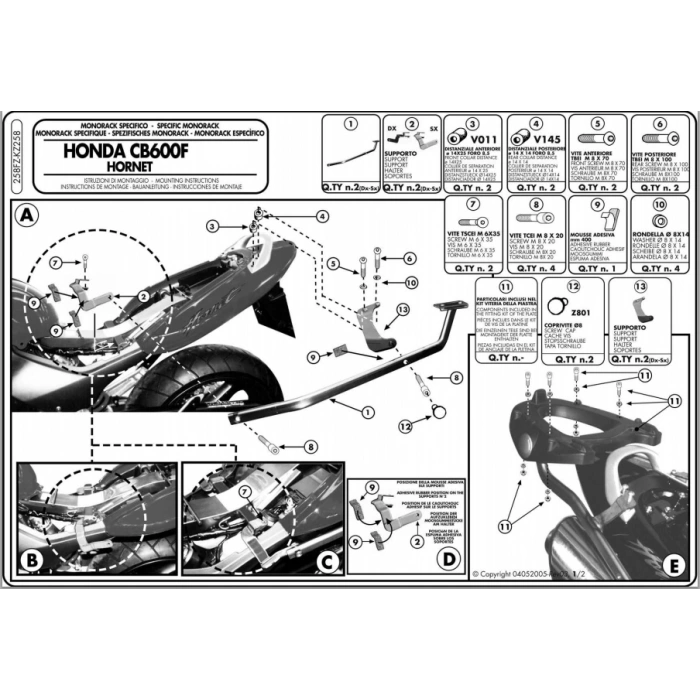 KAPPAKZ258HONDA600HORNET(03-06)ARKAÇANTATAŞIYICI