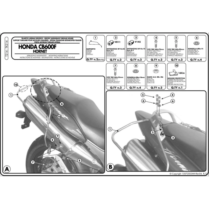 KAPPATK214HONDACB600FHORNET-S(98-06)YANKUMAŞÇANTATAŞIYICI