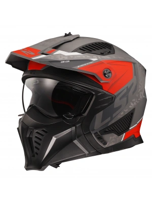 LS2 DRIFTER DEVOR MAT GRİ-TITANIUM-KIRMIZI KASK