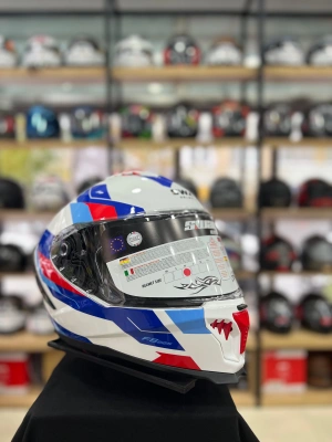 Sw 865 Titan White Blue Red Full Face Motosiklet Kask