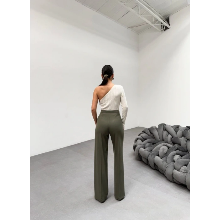 230 Gr Poly Viscose Lycra Metal Düğme Palazzo Pantolon