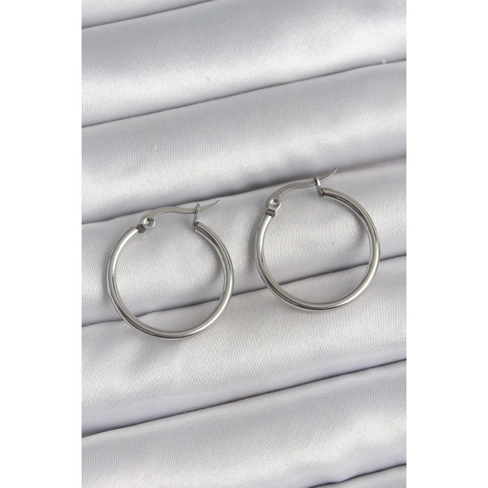 316 Çelik Gümüş Renk 22 mm Halka Model Kadın Küpe