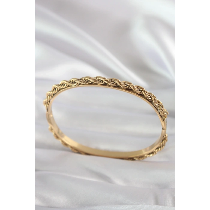 316L Çelik Gold Renk Burgu Zincir Model Kadın Kelepçe