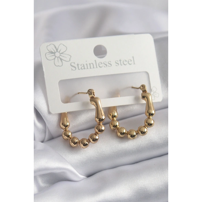 316L Çelik Gold Renk Topçuk Halka Model Kadın Küpe