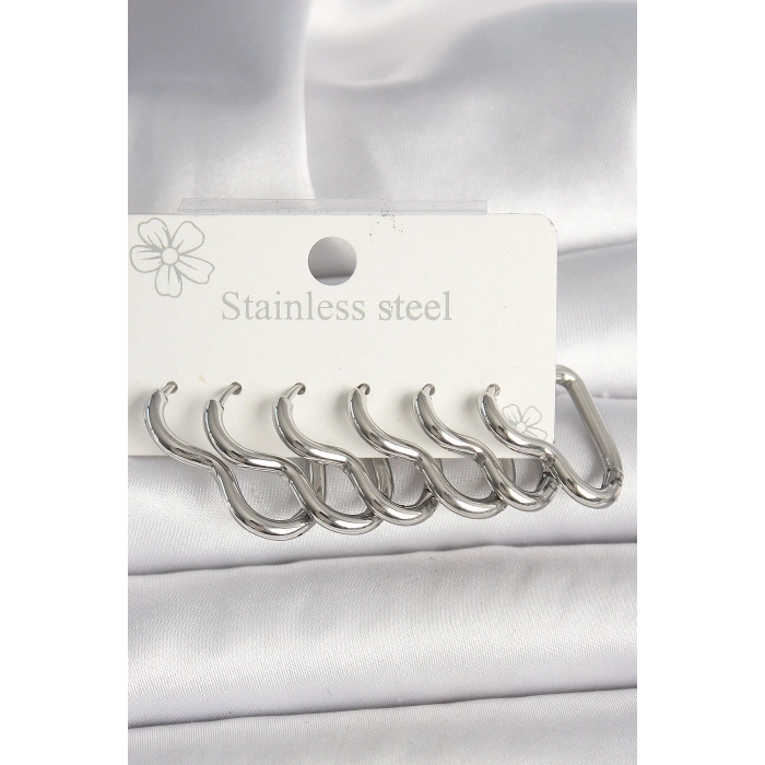 316L Çelik Gümüş Renk Kalp Model Kadın Küpe Seti