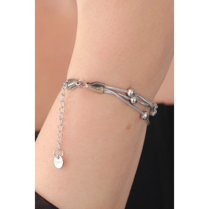 316L Çelik Gümüş Renk Minimal Top Figür Kadın Bileklik