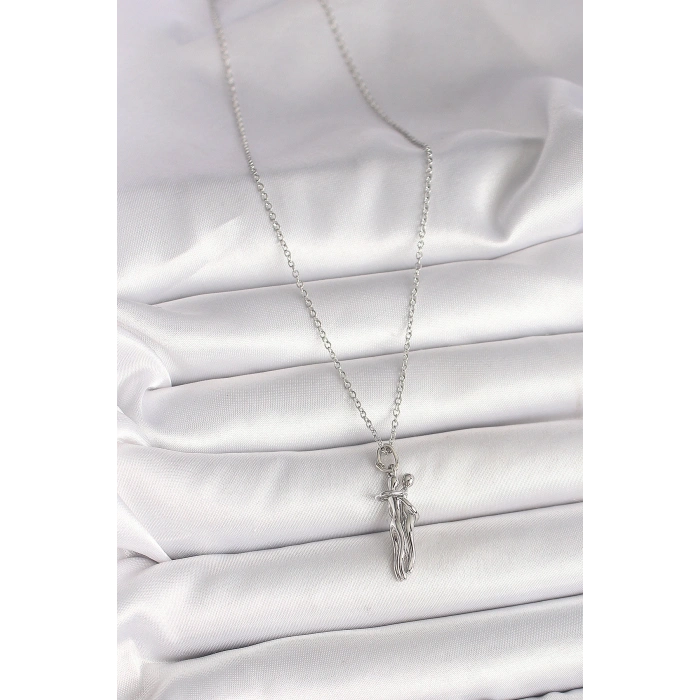 316L Çelik Gümüş Renk Zincir Sarılma Model Kadın Kolye