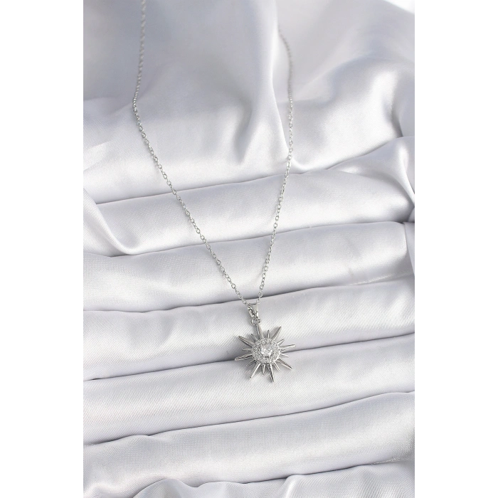 316L Çelik Gümüş Renk Zincir Zirkon Taşlı Güneş Model Kadın Yüzük