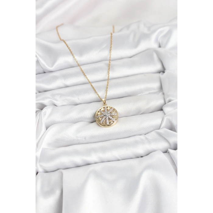 316L Çelik Zincir Gold Renk Zirkon Taşlı Kadın Kolye